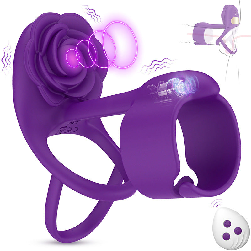 Quusvik - 3 IN 1 Vibrating Rose Penis Ring with 10 Vibration