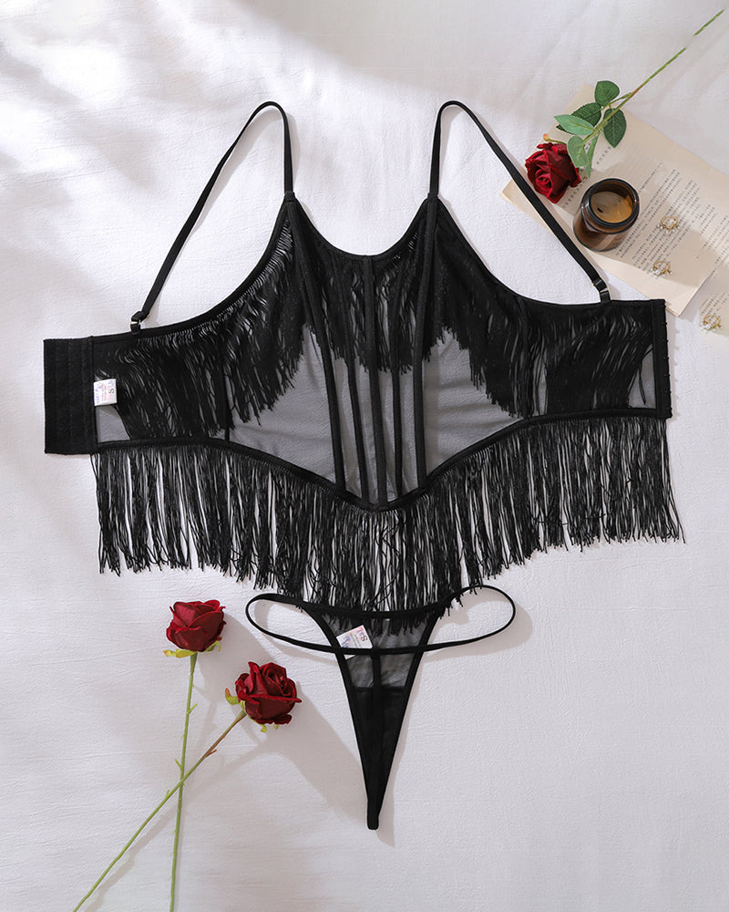 Fringe Trim Mesh Bodysuit