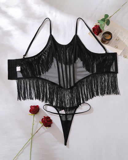 Fringe Trim Mesh Bodysuit