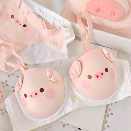 Sexy Pink Piggy Wirefree Push-up Bra Set