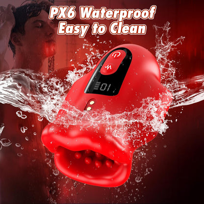 Quusvik 360° Mouth-Wrapped Penis Vibrator – LCD Display & Dual Motors for Glans Training