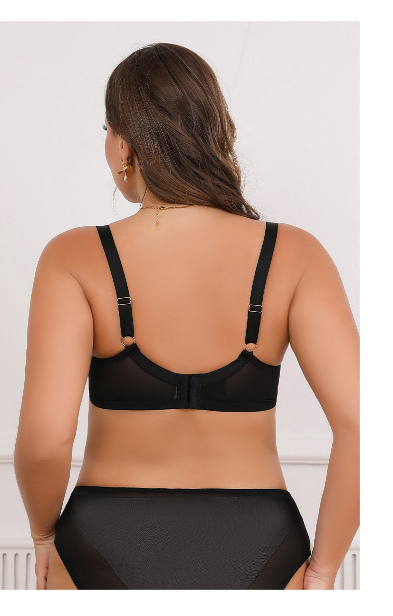 Plus-Size Lace Bra with Adjustable Cups for Large Breasts