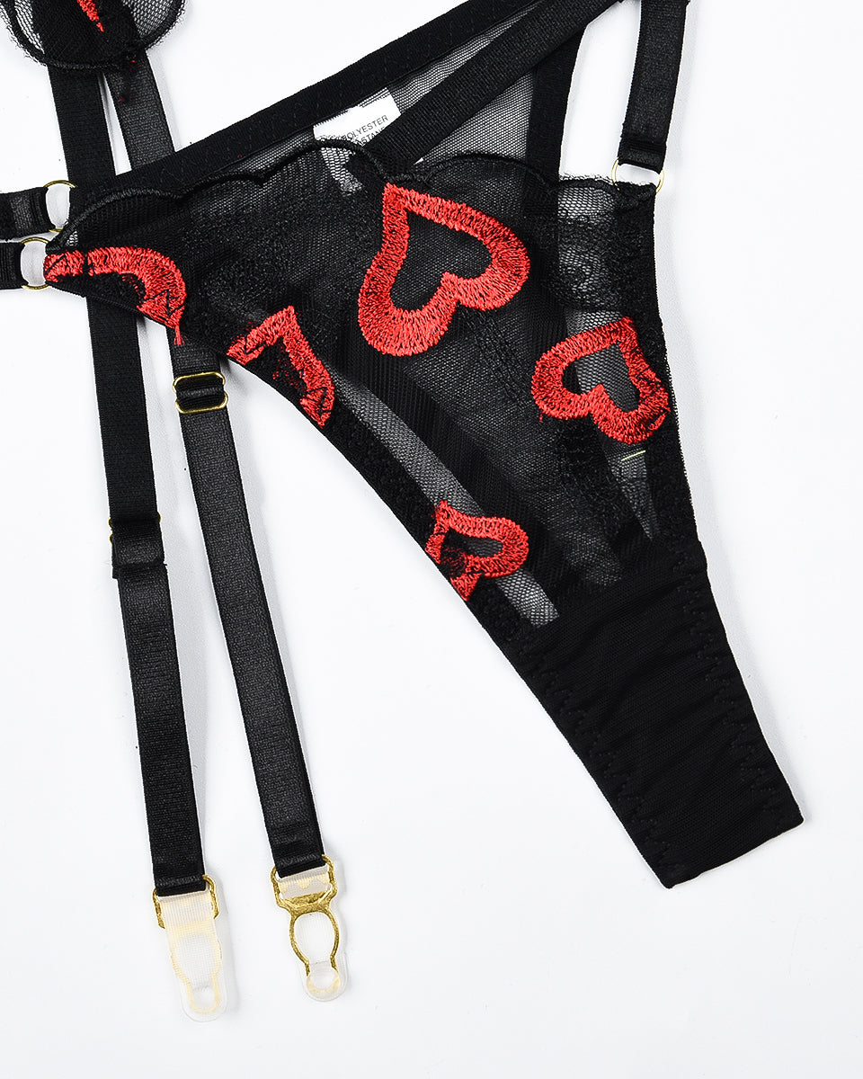 Embroidery Print Set with Garter Belts