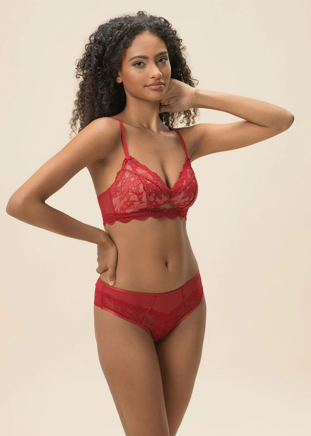 Red Lace Wireless Triangle Molded Cup Bra