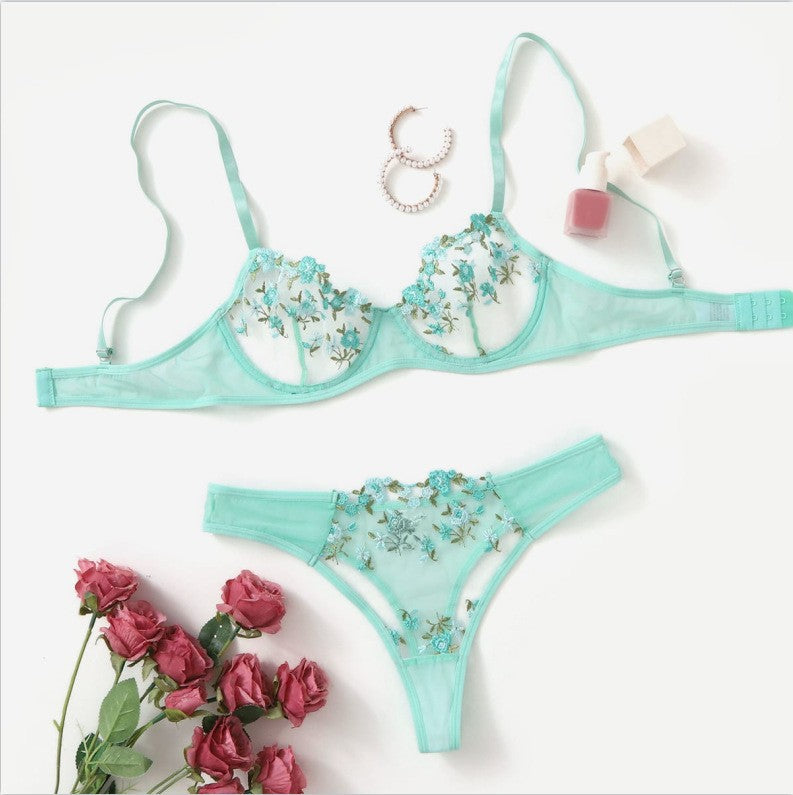 See-through Rose Lace Bikini Sexy Lingerie Set