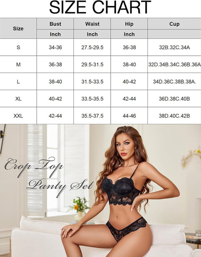 Women's Exquisite 2-Piece Lace Lingerie Set V-Neck Corset Tops Bra PantyNightwear