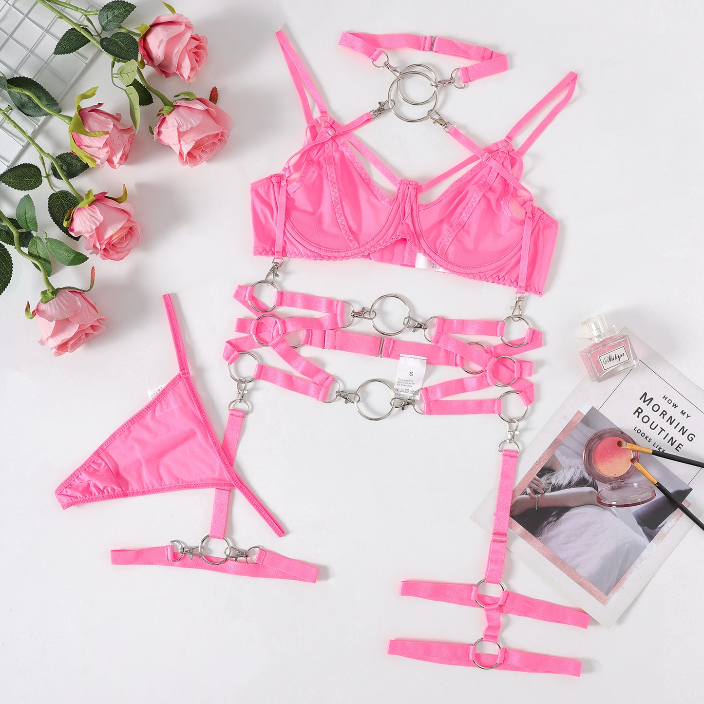 Sexy Women's Exotic Lingerie Set Chain Bondage Lace Halter Neck for Role-Playing