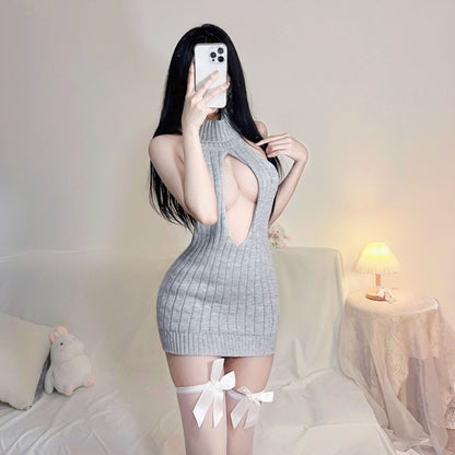 Halter Sweater Backless Dress Sexy Lingerie