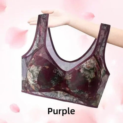 Middle-aged Printed Bra Large Size Thin Style Wireless Vest-style Bra Prevent Sagging  Seamless