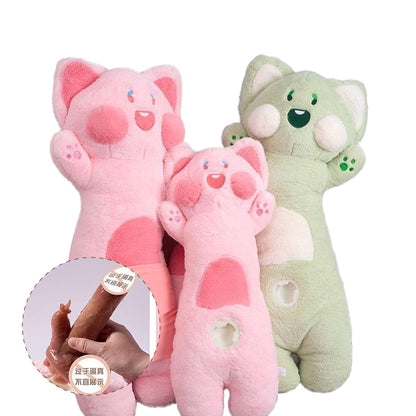 Cat Pillow Hidden Dildo Vibrator | 10-Speed Vibration + 3-Speed Thrusting | Automatic Licking & Suction