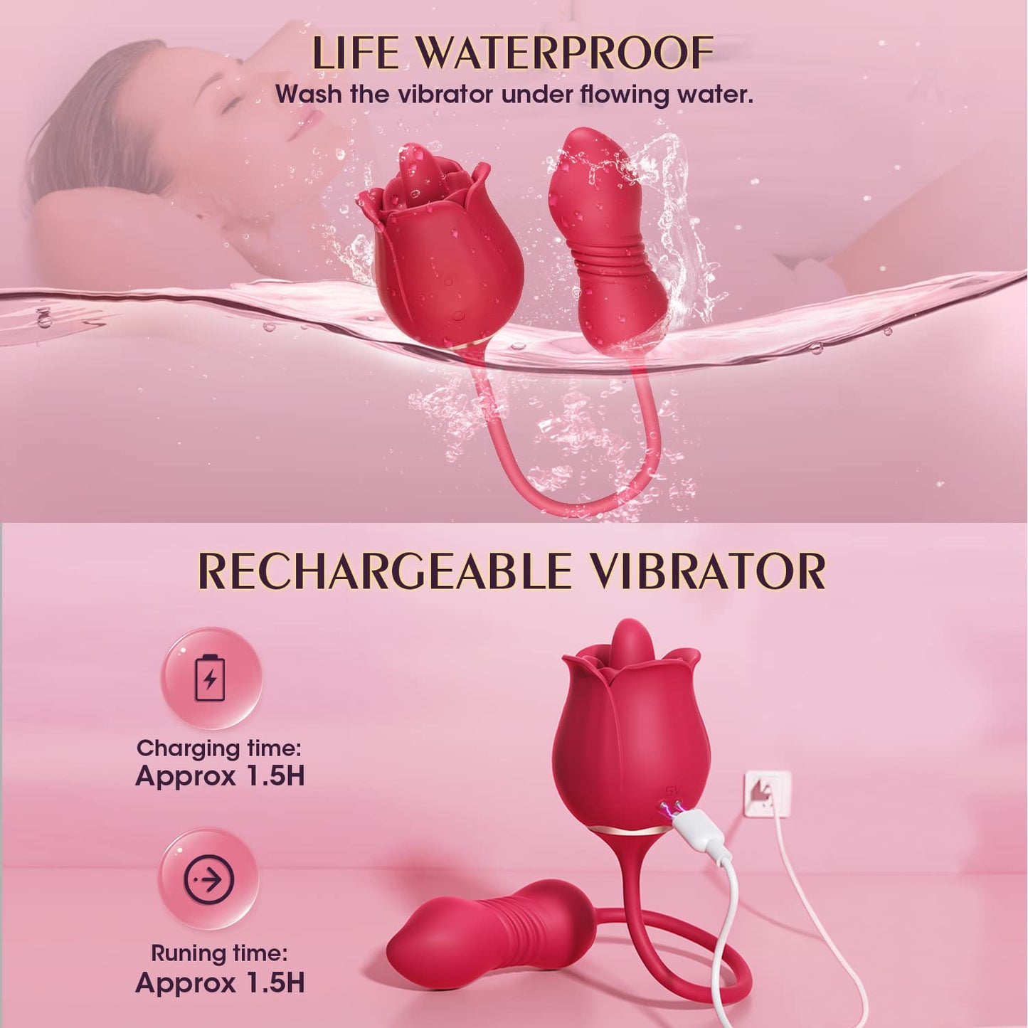 Quusvik - Rose Toy Vibrator Female Telescopic Egg Jumping  Tongue Licker Sex Toys