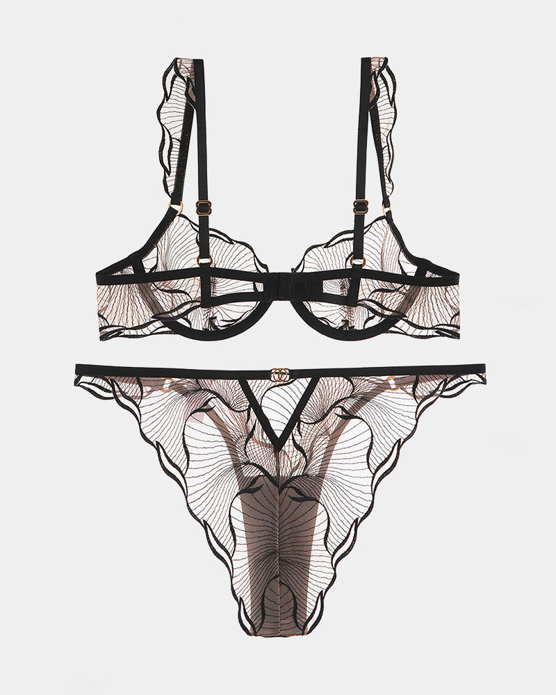 Ruffle Shoulder Strap Bra and Panty Set