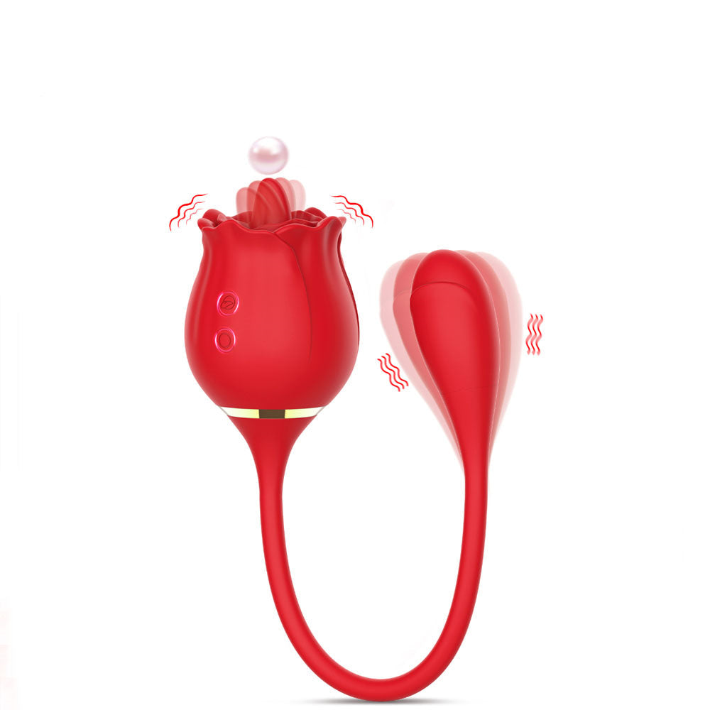 Quusvik 2 In 1 Rose Clitoris Vibrator Tongue Licking Thrusting Vibrator Nipple Stimulator