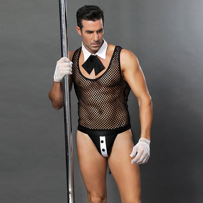 Men's Role Playing See-Through Fishnet Male Dancer Uniform Set