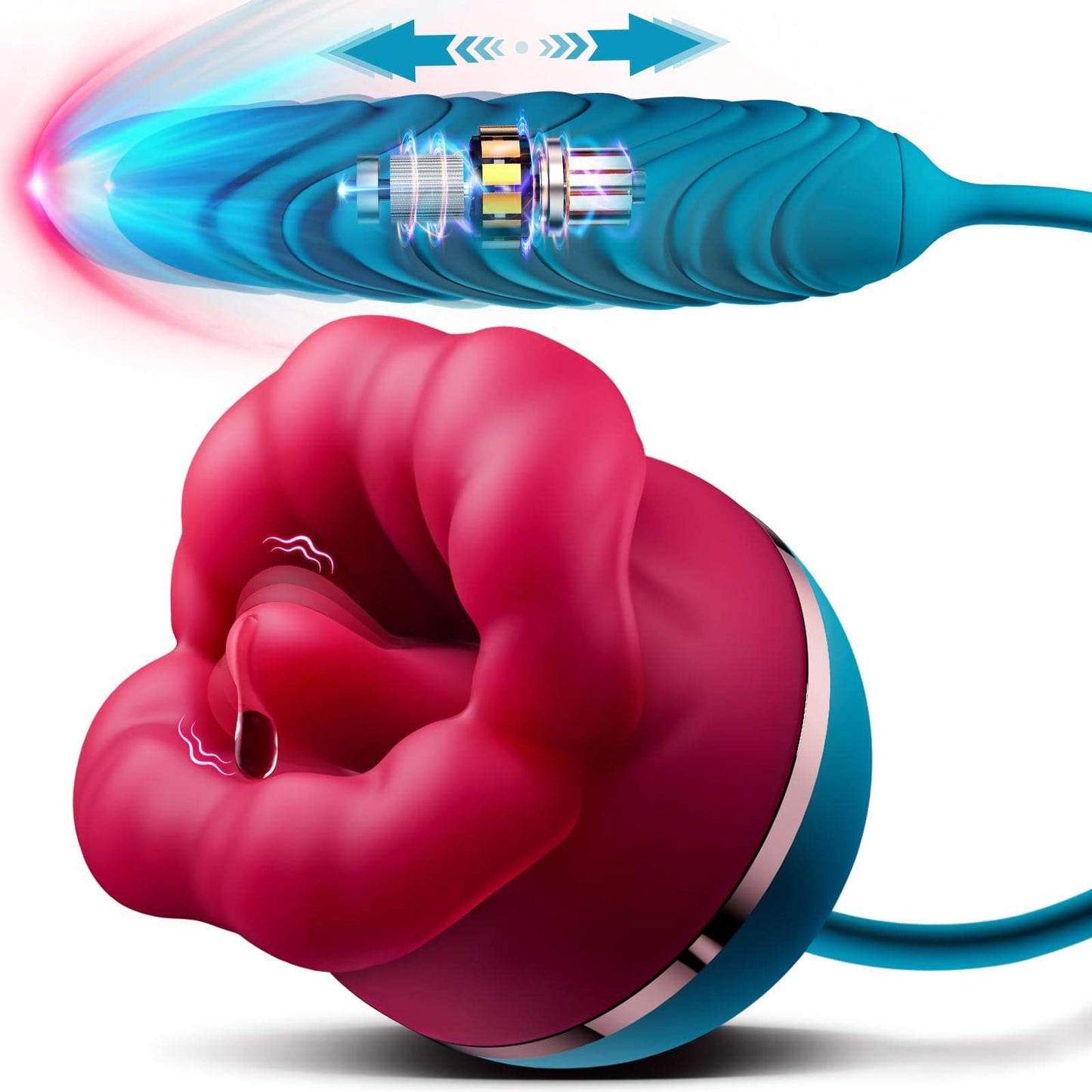 Quusvik - Big Mouth 3in1 Rose shaped Vibrator With 9 Tongue Licking & 6 Thrusting G Spot Dildo