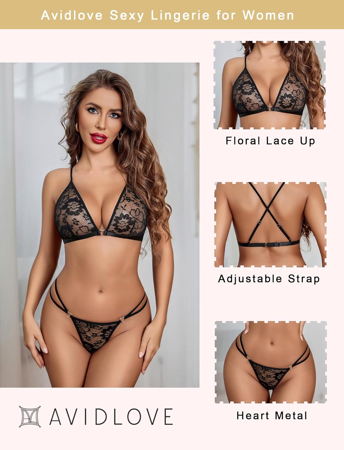Women's Captivating 2-Piece Lingerie Set Halter-Style Lace See-Through Bra Alluring Panty
