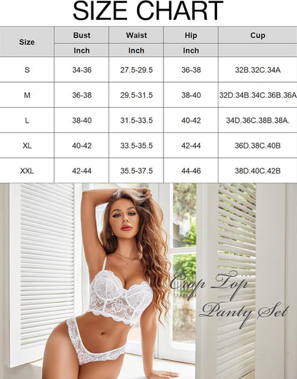 Women's Exquisite 2-Piece Lace Lingerie Set V-Neck Corset Tops Bra PantyNightwear