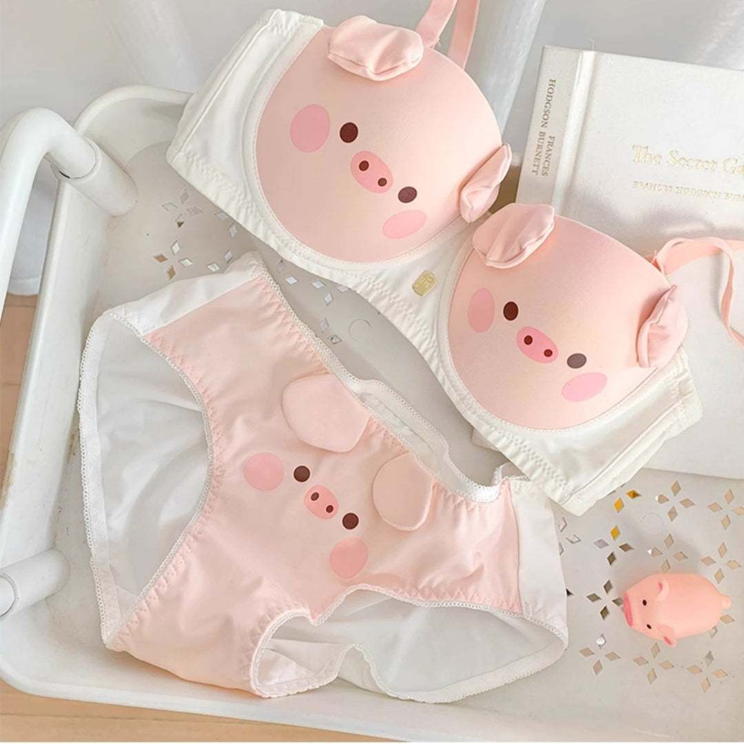 Sexy Pink Piggy Wirefree Push-up Bra Set