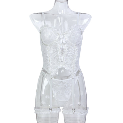 Pink Lace Pleated Lace Cutout Sling See-through Dress