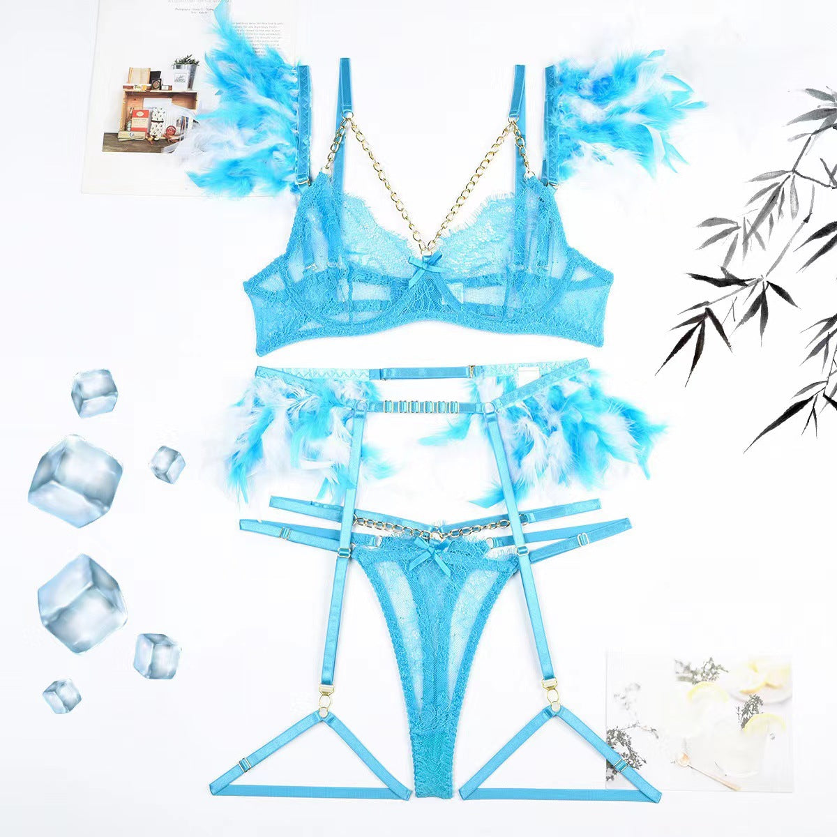 Four - piece Lace Splicing Chain Sexy Slimming Lingerie