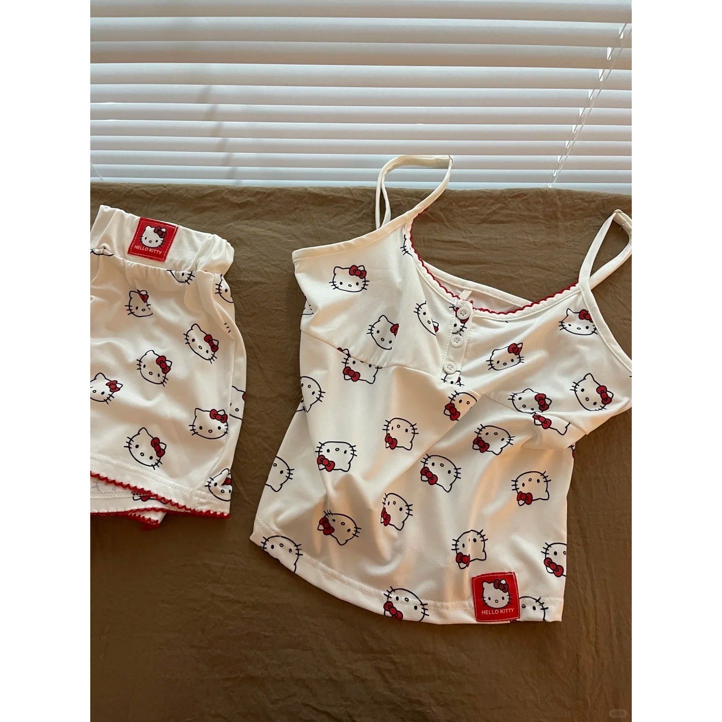 Kitten Print Suspender Sexy Pajama Shorts Set