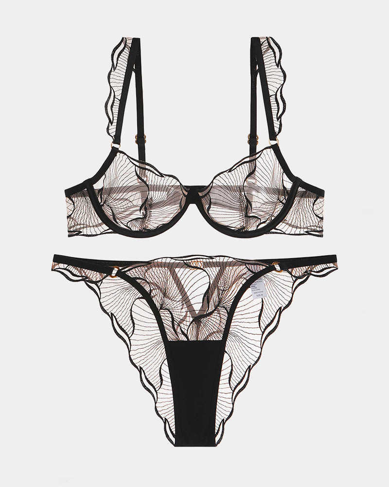 Ruffle Shoulder Strap Bra and Panty Set