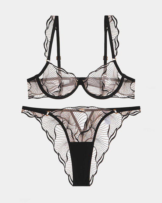 Ruffle Shoulder Strap Bra and Panty Set