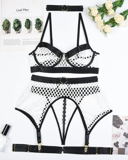 Fishnet Mesh Bra & Panty with Garter Belt