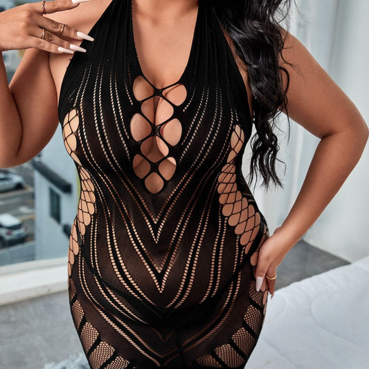 Plus-Size Women's Sexy Lingerie Semi-Transparent Erotic High-Elasticity Dress Mesh Dress
