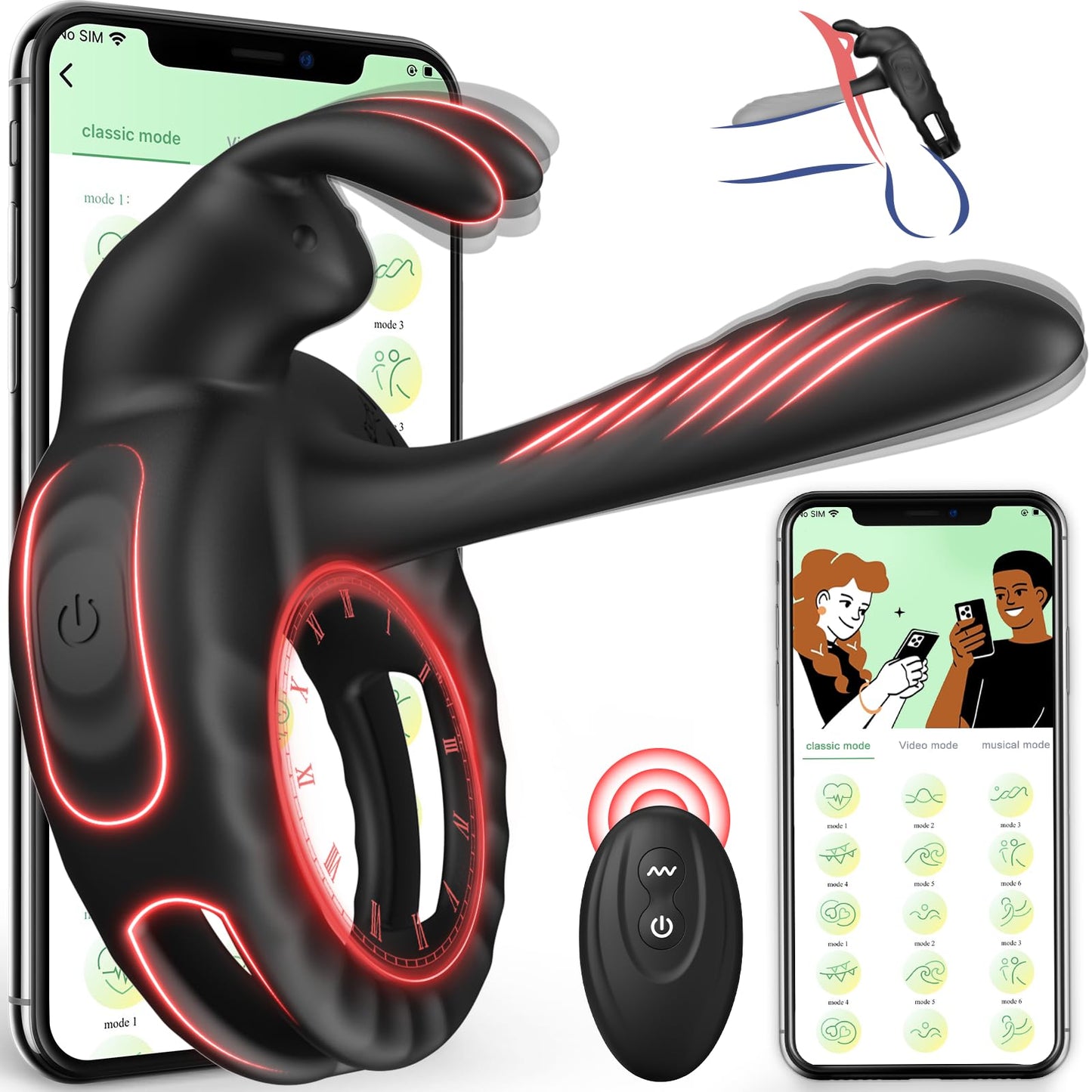 Quusvik - Bunny Ring III Vibrating Cock Ring Penis Ring with APP, Couples Sex Toys Vibrators