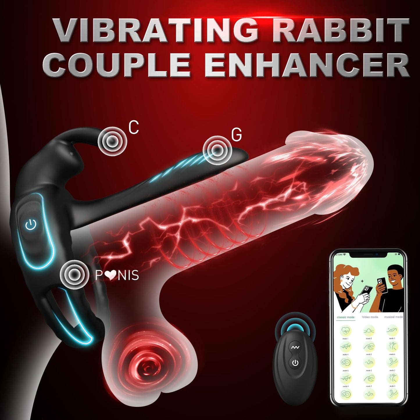 Quusvik - Bunny Ring III Vibrating Cock Ring Penis Ring with APP, Couples Sex Toys Vibrators