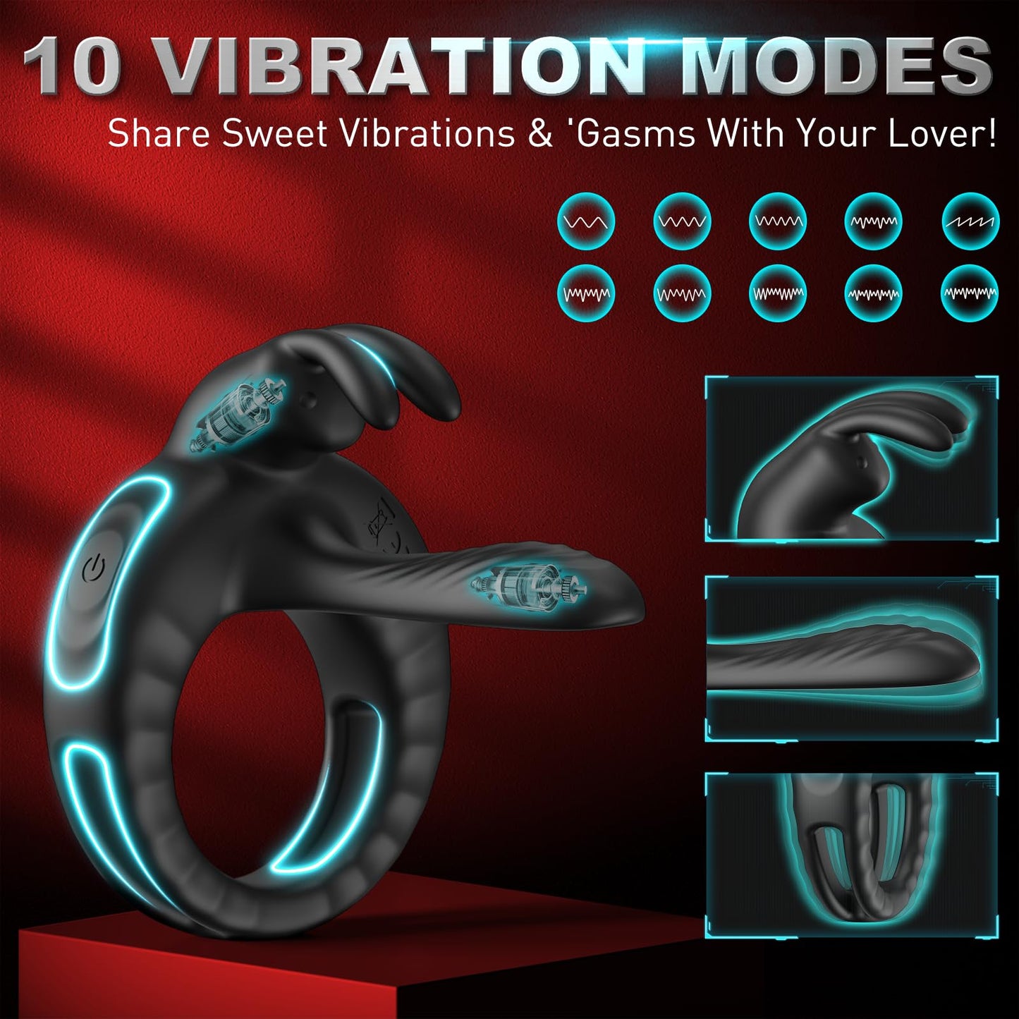 Quusvik - Bunny Ring III Vibrating Cock Ring Penis Ring with APP, Couples Sex Toys Vibrators