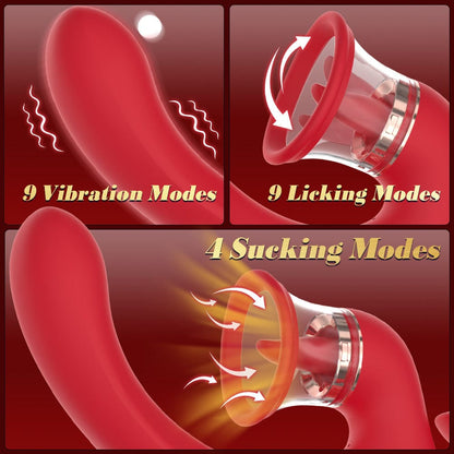 Quusvik - Sandra Tongue Licking Vibrator – 9 Vibrations & 9 Thrusting Modes, Vacuum Suction, IPX7 Waterproof, G-Spot & Clitoral Stimulation