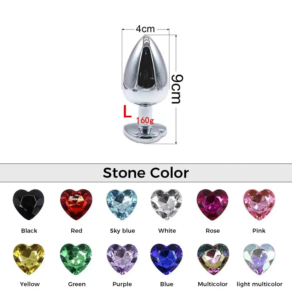 Quusvik multi-size stone color silver heart-shaped butt plug6