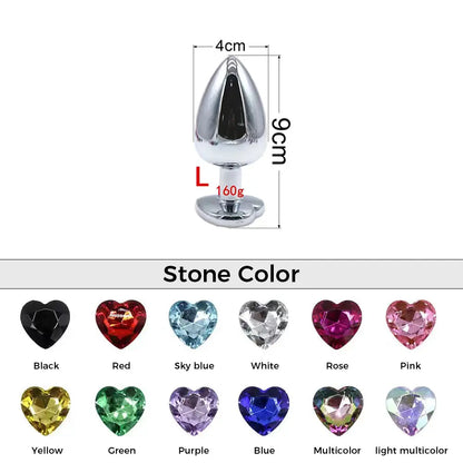 Quusvik multi-size stone color silver heart-shaped butt plug6
