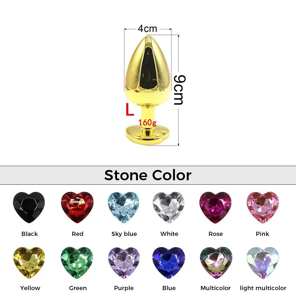 Quusvik multi-size stone colored gold heart butt plug3