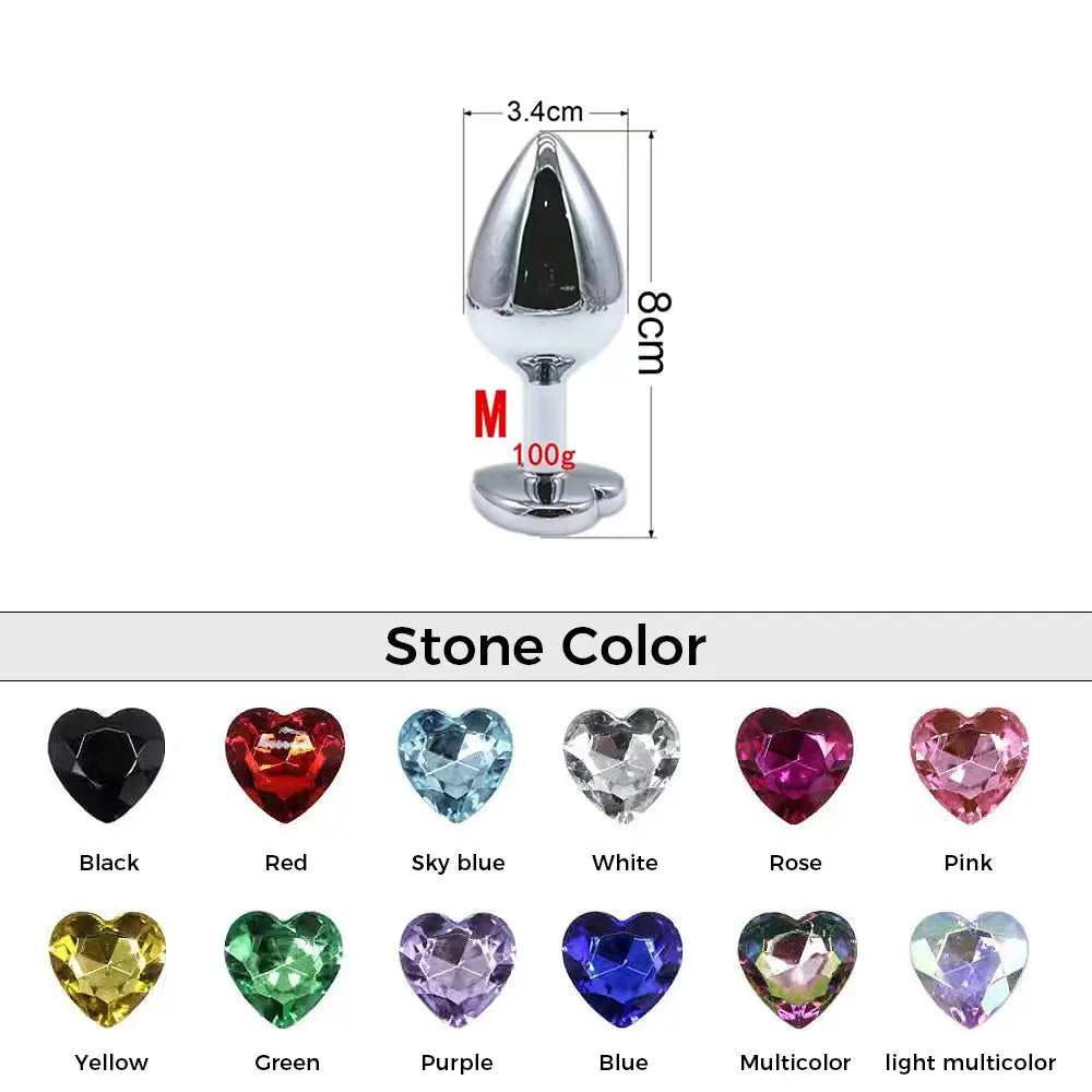 Quusvik multi-size stone color silver heart-shaped butt plug5