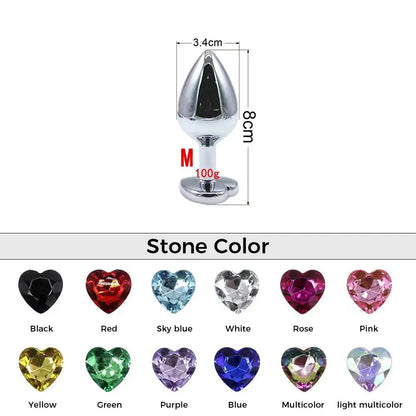 Quusvik multi-size stone color silver heart-shaped butt plug5