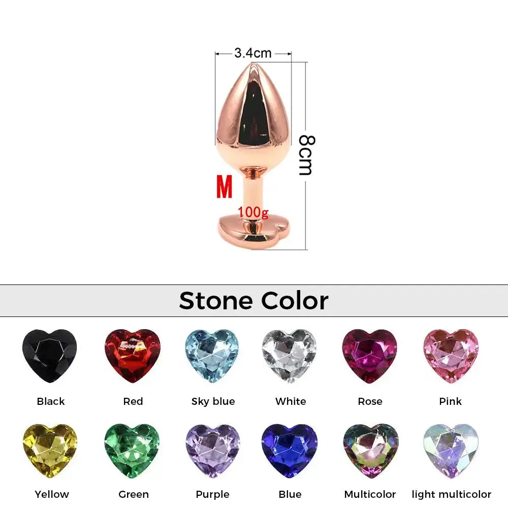 Quusvik multi-size stone colored rose gold heart-shaped butt plug3