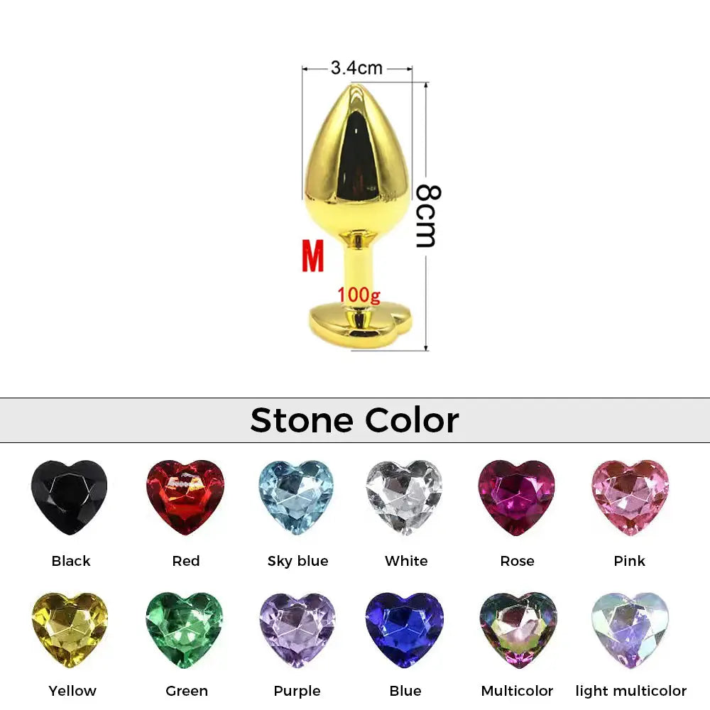 Quusvik multi-size stone colored gold heart butt plug4