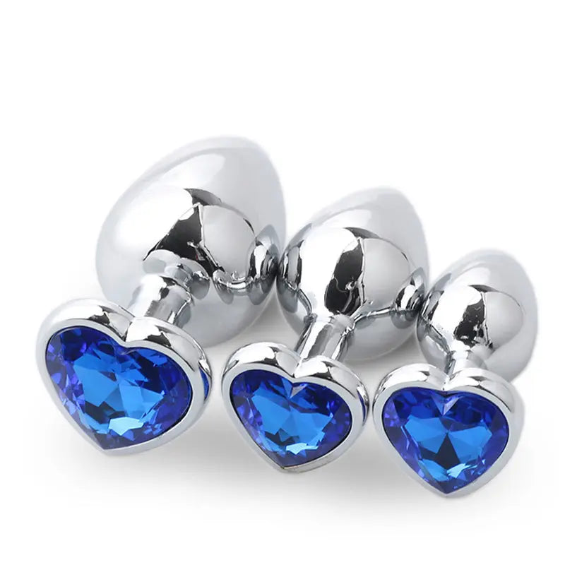 Quusvik multi-size stone color silver heart-shaped butt plug2