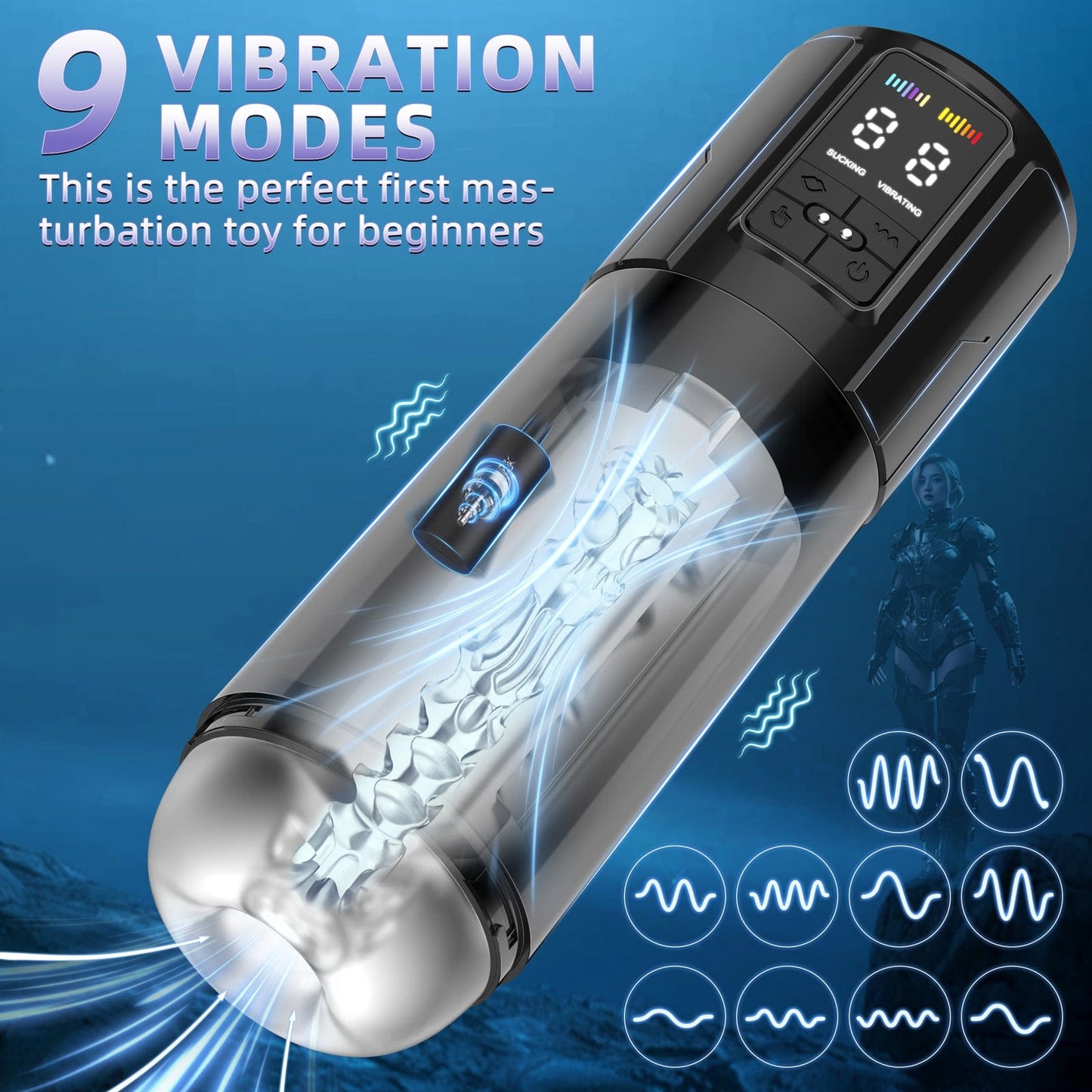 Quusvik 2-in-1 Auto Suction Male Masturbator – 9 Suction & 9 Vibration Modes, IPX7 Waterproof, LED Display, RGB Lights