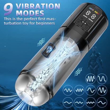 Quusvik 2-in-1 Auto Suction Male Masturbator – 9 Suction & 9 Vibration Modes, IPX7 Waterproof, LED Display, RGB Lights