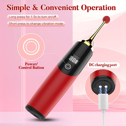 Quusvik Precision Clit & G-Spot Vibrator – 12 Vibration Modes, 2 Interchangeable Heads, Body-Safe Silicone, Waterproof (Red)