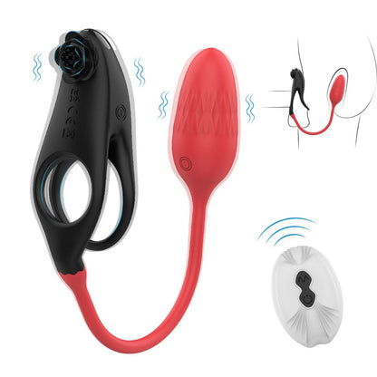 Detachable Design Vibrating Cock Penis Ring With Anal Plug for Couple