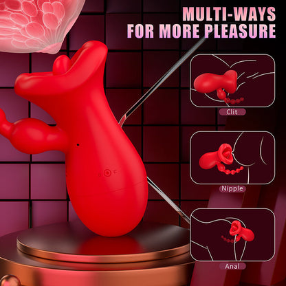 Quusvik Big Mouth Clitoral Suction & Anal Bead Vibrator – 10 Tongue Licking & Vibration Modes