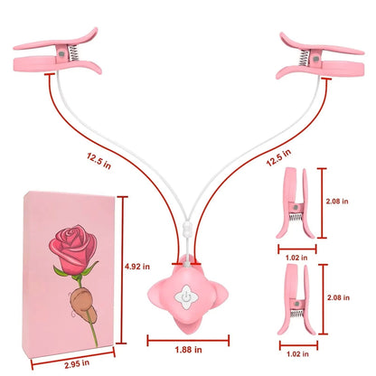 Quusvik Vibrating Nipple Clamps – 10 Vibration Modes, Remote Control, IPX6 Waterproof, Gentle Grip (Pink)