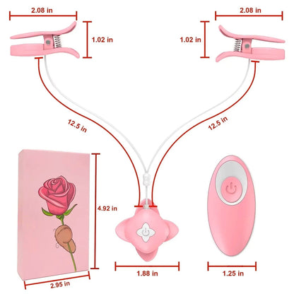 Quusvik Vibrating Nipple Clamps – 10 Vibration Modes, Remote Control, IPX6 Waterproof, Gentle Grip (Pink)