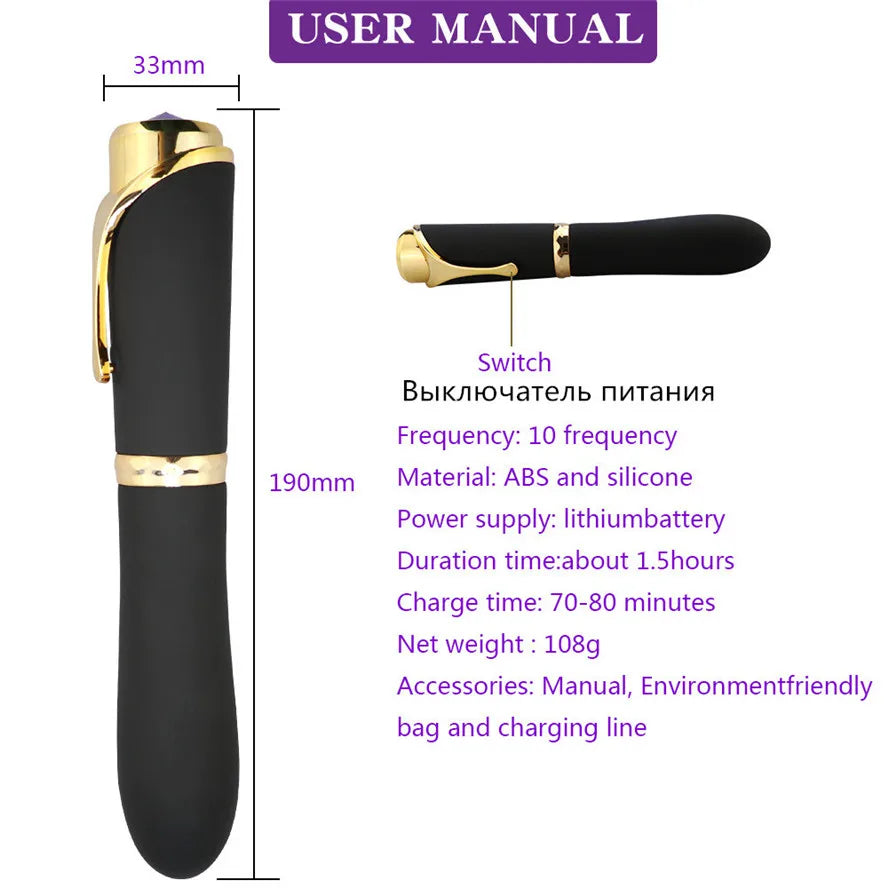 Quusvik - Massager 10 Speed Pen-shaped G-spot Vibrating Dildo 1Magic