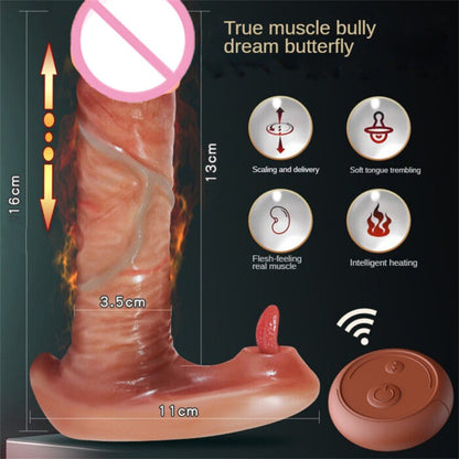Wearable Thrusting Dildo Vibrator – Realistic G-Spot & Clit Massager with Heating, Tongue Lick & Remote Control